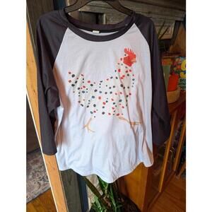 chicken design womens xl 3 quarter sleeve black and white top